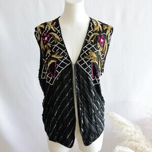 CEECEE vintage Silk beaded vest size M